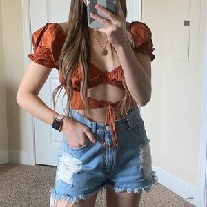 12th Tribe Tie Front Crop Top